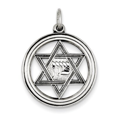 Star of David Disc Charm Antiqued Sterling Silver QC5954, MPN: QC5954, 191101184611