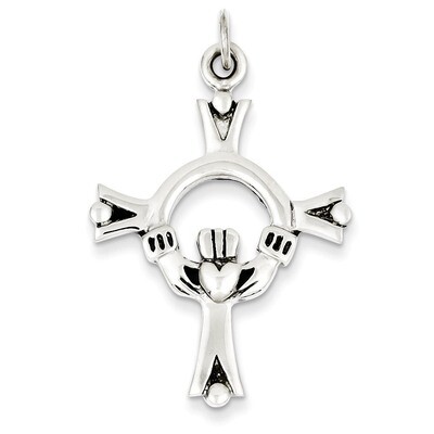 Claddagh Cross Charm Sterling Silver Antiqued QC3378, MPN: QC3378, 883957908151