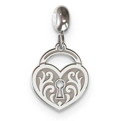 Memi Heart Lock Charm Sterling Silver Rhodium-plated ME145-SS, MPN: ME145-SS,