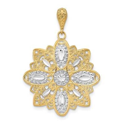 Filigree Flower Charm 14k Gold Rhodium Diamond-cut K9327, MPN: K9327, 637218110193