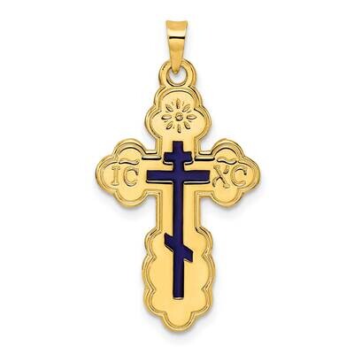 Eastern Orthodox Blue Enamel Solid Cross Pendant 14k Gold Polished XR2016, MPN: XR2016,