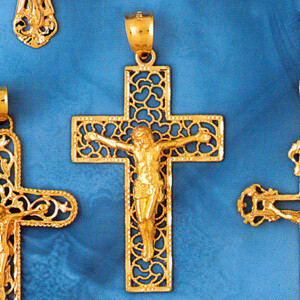 Dazzlers Jewelry Cross with Jesus Figurine Pendant Necklace Charm Bracelet in Yellow, White or Rose…
