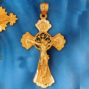 Dazzlers Jewelry Cross with Jesus Figurine Pendant Necklace Charm Bracelet in Yellow, White or Rose…
