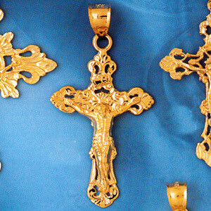Dazzlers Jewelry Cross with Jesus Figurine Pendant Necklace Charm Bracelet in Yellow, White or Rose…