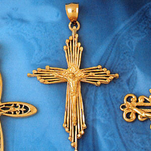 Dazzlers Jewelry Cross with Jesus Figurine Pendant Necklace Charm Bracelet in Yellow, White or Rose…