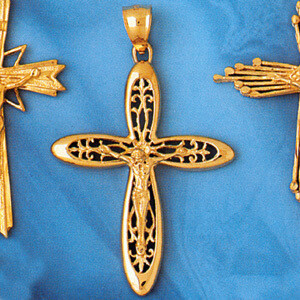Dazzlers Jewelry Cross with Jesus Figurine Pendant Necklace Charm Bracelet in Yellow, White or Rose…