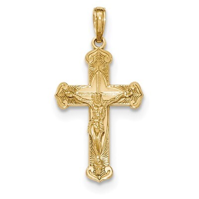 Crucifix with Jesus on Engraved Cross Pendant 14K Gold Polished &amp; Textured K5568, MPN: K5568, 63721…