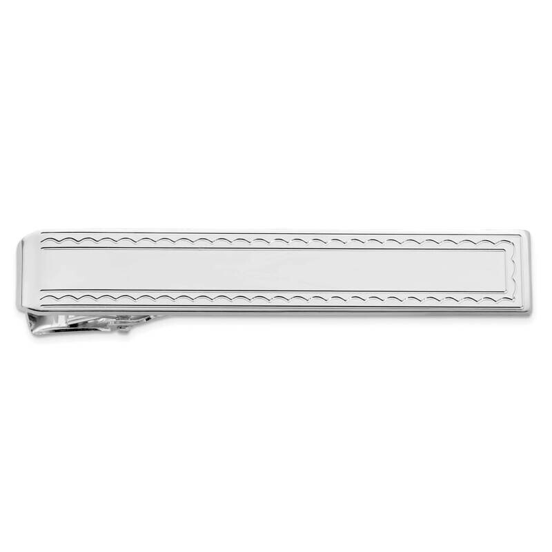 Kelly Waters Rhodium-Plated Rope Edge Engraveable Tie Bar KW748