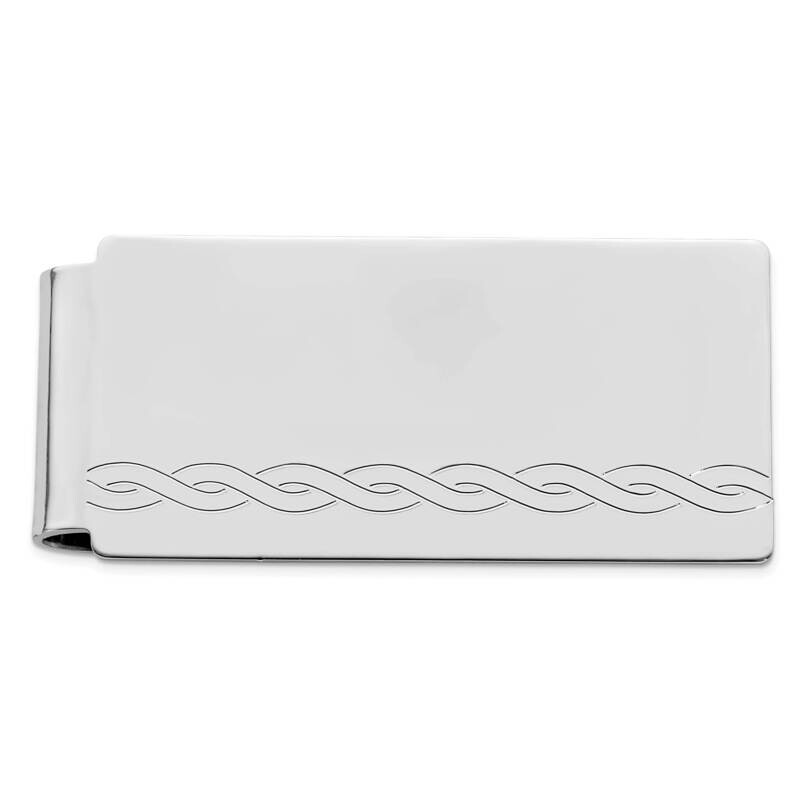 Rhodium-Plated Kelly Waters Hinged Patterned Money Clip KW758