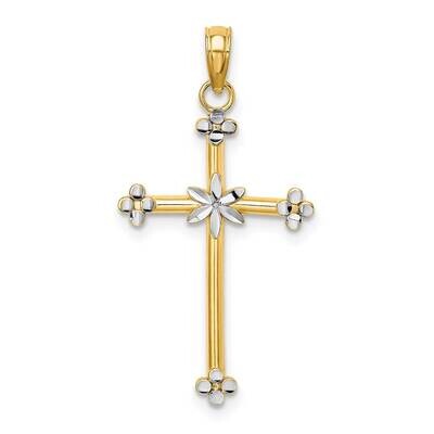 Thin Cross Charm 14k Gold Rhodium Diamond-cut K9334, MPN: K9334, 637218110292