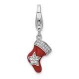 CZ Diamond Enamel Christmas Stocking with Clasp Charm Sterling Silver Rhodium-Plated QCC1254, MPN: …