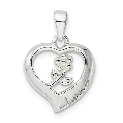 Love Heart with Flower Pendant Sterling Silver QP5499, MPN: QP5499,