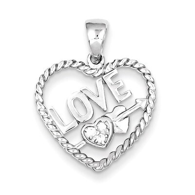 Love Heart Pendant Sterling Silver Diamond QP1356, MPN: QP1356, 191101279621