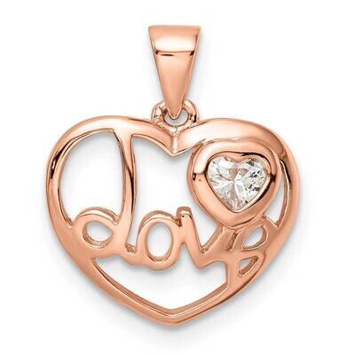 Rose Tone CZ Diamond Love Heart Pendant Sterling Silver QC11012, MPN: QC11012,