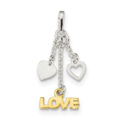 Gold-tone Love and Hearts Dangle Pendant Sterling Silver QC9216, MPN: QC9216,