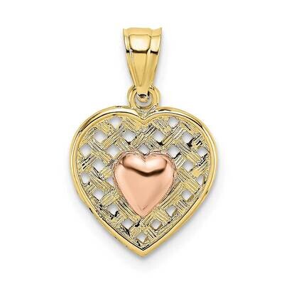 Yellow and Rose Gold Polished Heart On Woven Heart Charm 10k Gold 10K8985, MPN: 10K8985,
