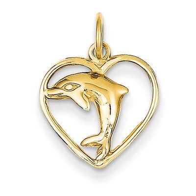 Dolphin in Heart Charm 14k Gold C1181, MPN: C1181, 886774087436