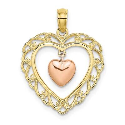 Yellow and Rose Gold Polished Dangling Heart In Heart Charm 10k Gold 10K9191, MPN: 10K9191,