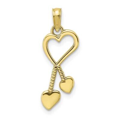 Heart with Double Heart Beaded Tassle Charm 10k Gold Polished 10K7114, MPN: 10K7114,