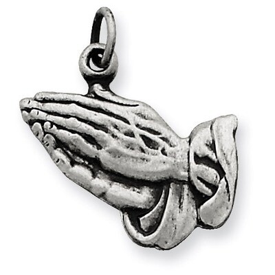Praying Hands Charm Antiqued Sterling Silver QC5799, MPN: QC5799, 191101184130