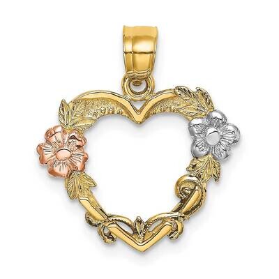 Flower In Heart Charm 14k Tri-Color Gold K8981, MPN: K8981, 637218021468