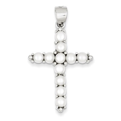 Pearl Cross Pendant Sterling Silver Cultured QC5297, MPN: QC5297, 191101560965