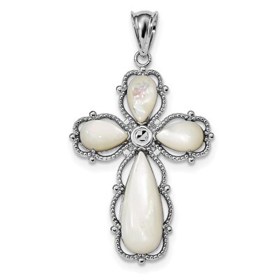 Mother of Pearl Cross Pendant Sterling Silver Rhodium-plated QC8200, MPN: QC8200,