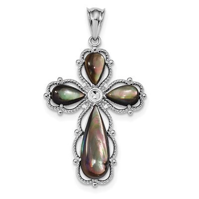 Black Mother of Pearl Cross Pendant Sterling Silver Rhodium-plated QC8201, MPN: QC8201,