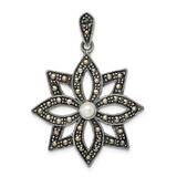 Marcasite &amp; Imitation Pearl Flower Pendant Sterling Silver Antiqued QP5192, MPN: QP5192,