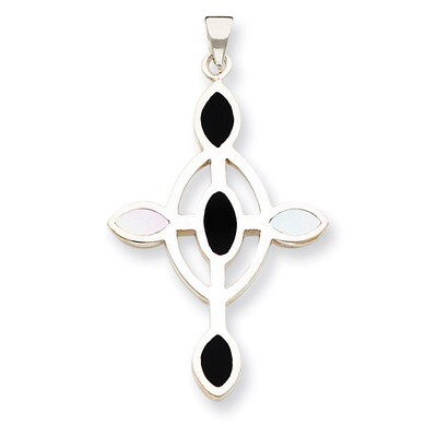 Mother of Pearl &amp; Enameled Cross Pendant Sterling Silver QC4455