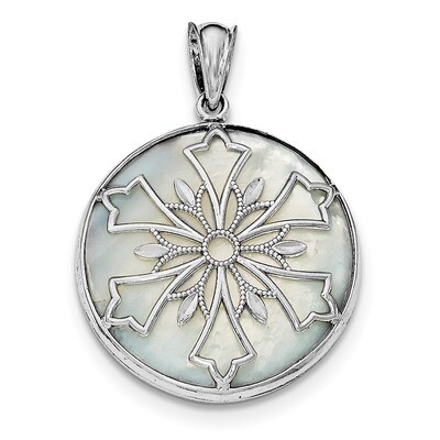 Diamond-cut Onyx Mother of Pearl Reverse Pendant Sterling Silver Rhodium-plated QP4520, MPN: QP4520,