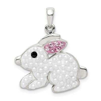 Imitation Pearl &amp; Preciosa Crystal Rabbit Pendant Sterling Silver QC9543, MPN: QC9543,