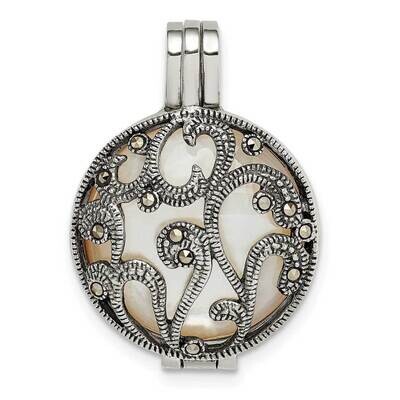 Marcasite &amp; Removeable Mother of Pearl Pendant Sterling Silver Antiqued QP5194, MPN: QP5194,