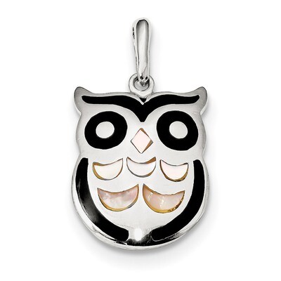 Mother of Pearl and Onyx Owl Pendant Sterling Silver QC9332, MPN: QC9332, 886774109039