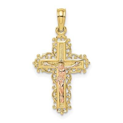 Two-Tone Crucifix with Lace Trim Charm 10k Gold 10K9061, MPN: 10K9061,