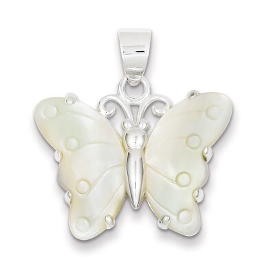White Shell Butterfly Pendant Sterling Silver QP536, MPN: QP536, 723252426977