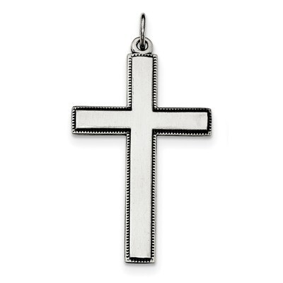 Oxidized Cross with Prayer on Back Pendant Sterling Silver QC8147, MPN: QC8147, 191101363740