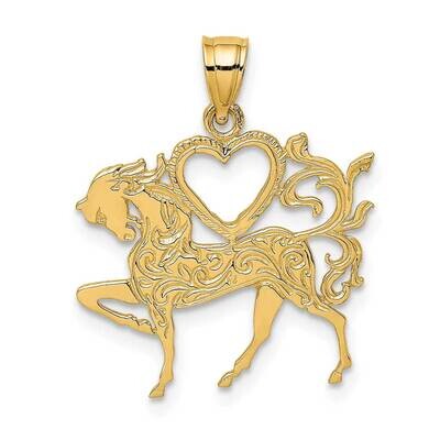 Heart Horse Charm 14k Gold Textured K6462, MPN: K6462, 637218000623