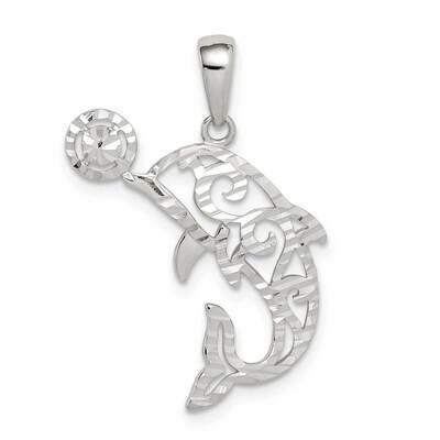 Dolphin with Ball Pendant Sterling Silver Diamond-cut QC9585, MPN: QC9585, 886774099064