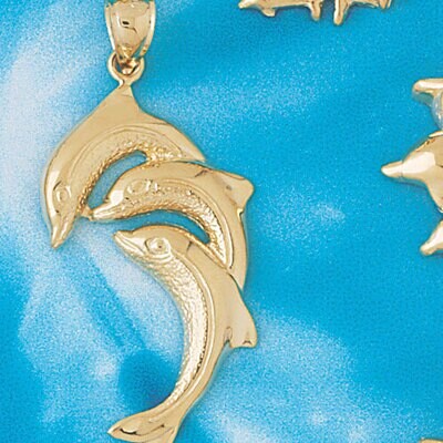 Dazzlers Jewelry Dolphins Group Pendant Necklace Charm Bracelet in Yellow, White or Rose Gold 450, …