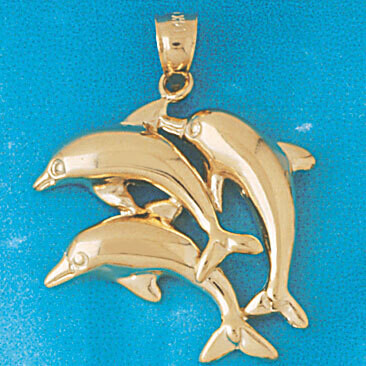 Dazzlers Jewelry Dolphins Group Pendant Necklace Charm Bracelet in Yellow, White or Rose Gold 444, …