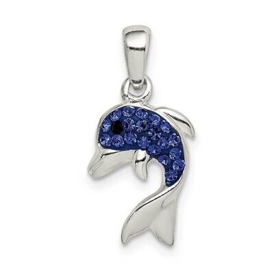 Blue Preciosa Crystal Dolphin Pendant Sterling Silver QC9586, MPN: QC9586,