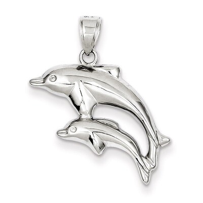 Dolphins Pendant Sterling Silver Rhodium-plated Polished QC6295, MPN: QC6295, 883957915616