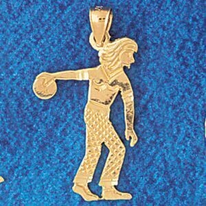Dazzlers Jewelry Bowling Player Pendant Necklace Charm Bracelet in Yellow, White or Rose Gold 3276,…