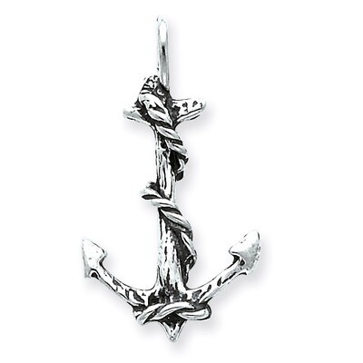 3D Antiqued Anchor and Rope Pendant Sterling Silver QC4971, MPN: QC4971, 886774760414
