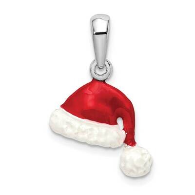 3D Enameled Santa Hat Pendant Sterling Silver Polished QC10660, MPN: QC10660, 637218144792