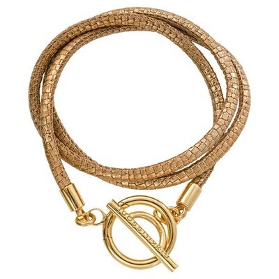 Nikki Lissoni Leather Cord Wrap Bracelet In Reptile Vintage Metallic with Gold-Plated T-Bar Closure…