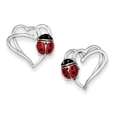 Heart with Enameled Ladybug Post Earrings Sterling Silver QE9589, MPN: QE9589, 886774367675