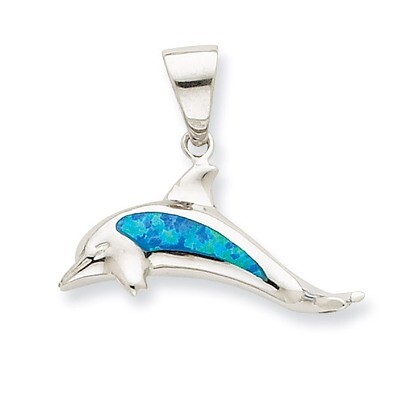 Blue Opal Inlay Dolphin Pendant Sterling Silver QP1897, MPN: QP1897, 883957543284
