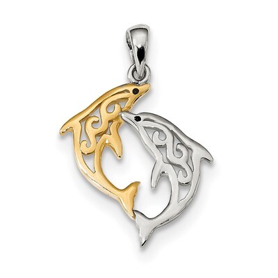 Gold-tone Enameled Filigree Dolphins Pendant Sterling Silver QC9270, MPN: QC9270, 886774014913